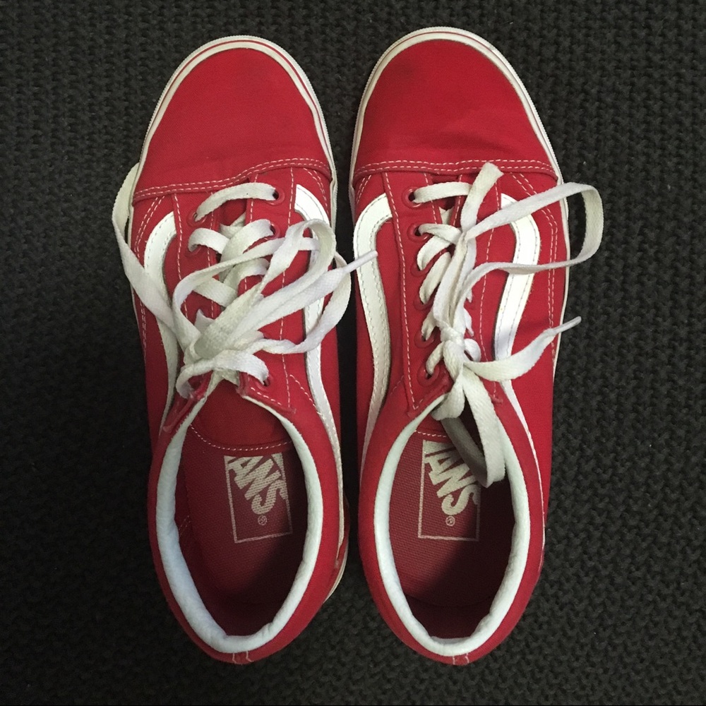 red old skool vans.